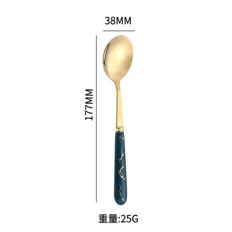 Set 6 Thìa Inox Mạ Vàng Cán Sứ Màu Đen,Muỗng Mạ Vàng Cao Cấp