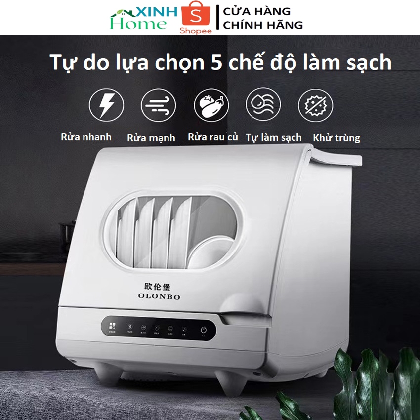 Máy rửa bát đĩa tự động OLONBO 1200W, tích hợp vòi xịt xoay 306 độ rửa siêu sạch, có khử trùng Ozon thông minh