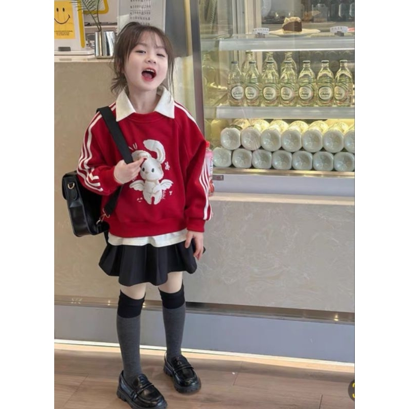 Set áo phối cổ bẻ kèm chân váy xòe cho bé gái đi học đi chơi 10-30kg