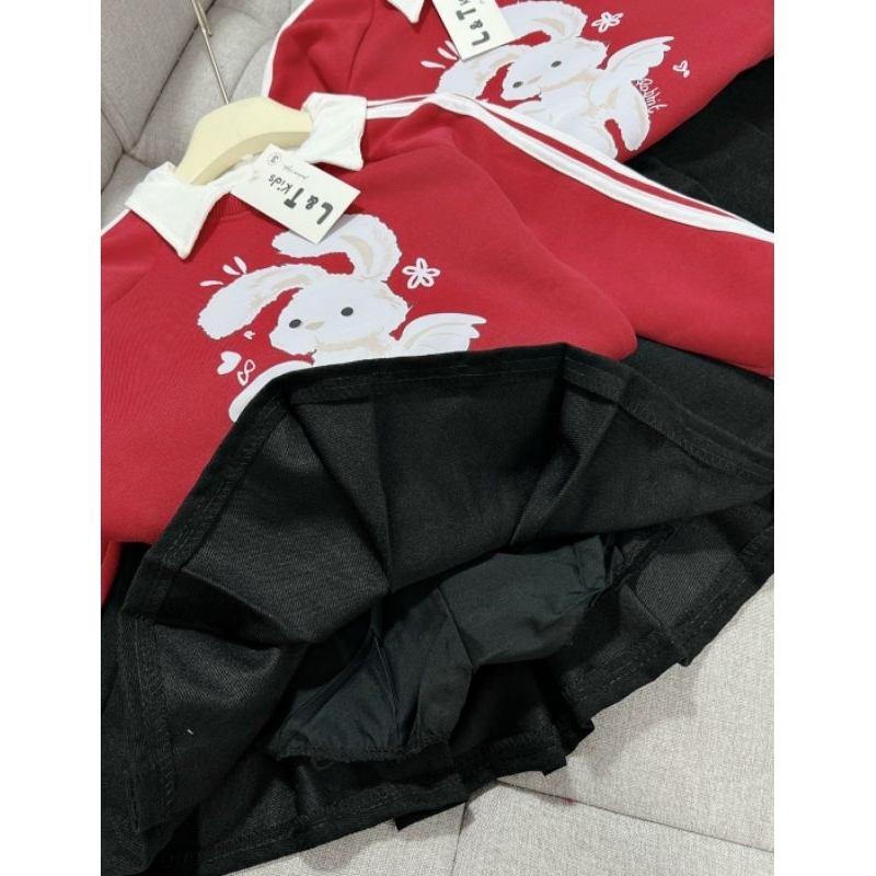 Set áo phối cổ bẻ kèm chân váy xòe cho bé gái đi học đi chơi 10-30kg