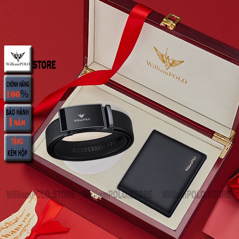 Combo ví nam cao cấp , thắt lưng nam hàng hiệu WilliamPOLO - POLO 2722P - POLO 211556