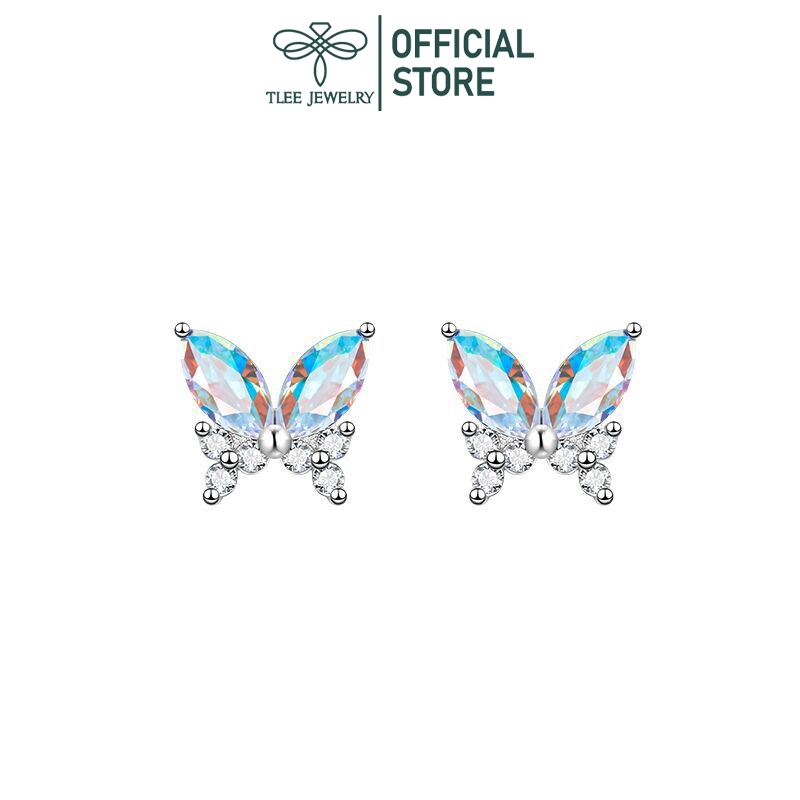 Khuyên tai bạc nữ TLEE, bông tai bạc cánh bướm đá moonstone lấp lánh TleeJewelry