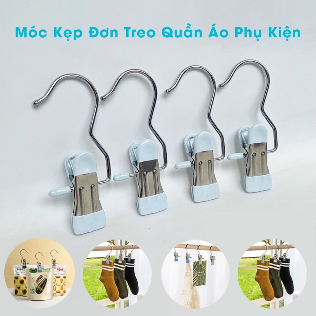 Móc Kẹp Đơn Treo Quần Áo, Mũ, Nón ,Tất, Vớ Bằng Inox Bọc Nhựa PVC Chắc Chắn Tiện Ích, Đa Năng LEOS