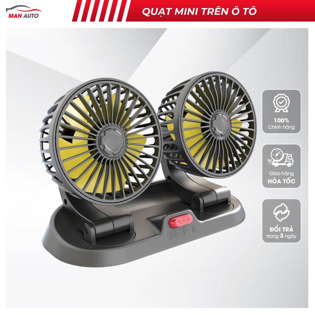Quạt mini 5V, 12V, 24V xoay 360 độ tiện lợi tích hợp bảng số điện thoại cao cấp trên ô tô - Q01