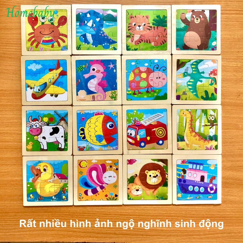 Đồ chơi tranh gỗ xếp hình, ghép hình lắp ráp 9 mảnh hình ngộ nghĩnh, size 11*11cm, thông minh phát triển trí tuệ cho bé