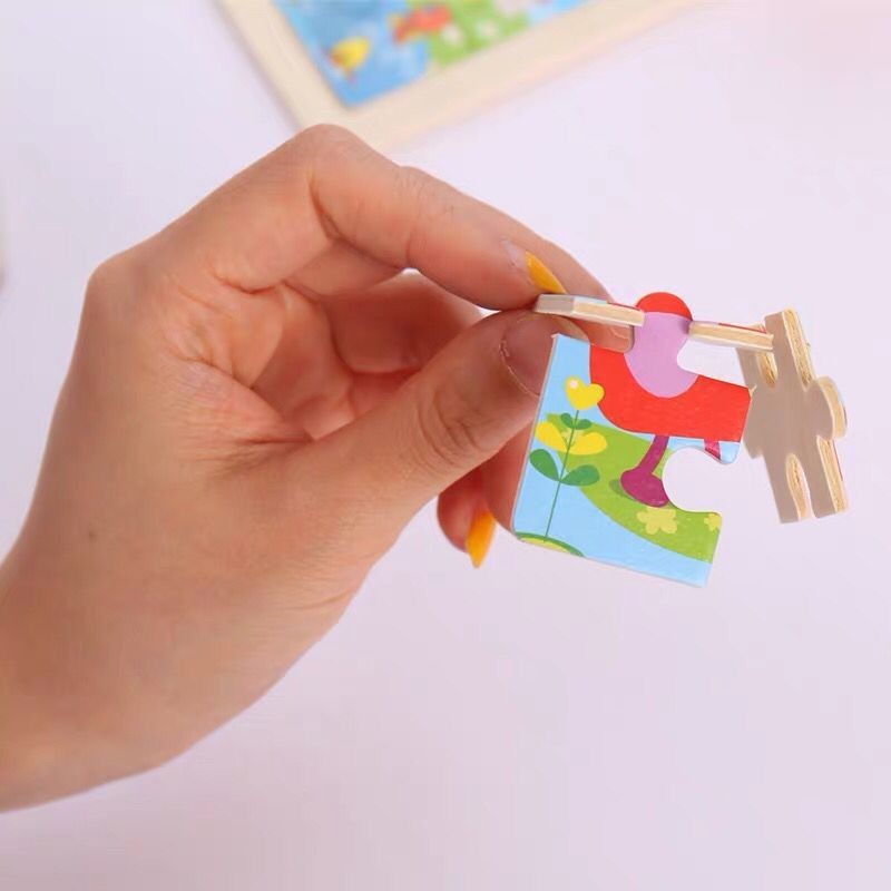 Đồ chơi tranh gỗ xếp hình, ghép hình lắp ráp 9 mảnh hình ngộ nghĩnh, size 11*11cm, thông minh phát triển trí tuệ cho bé