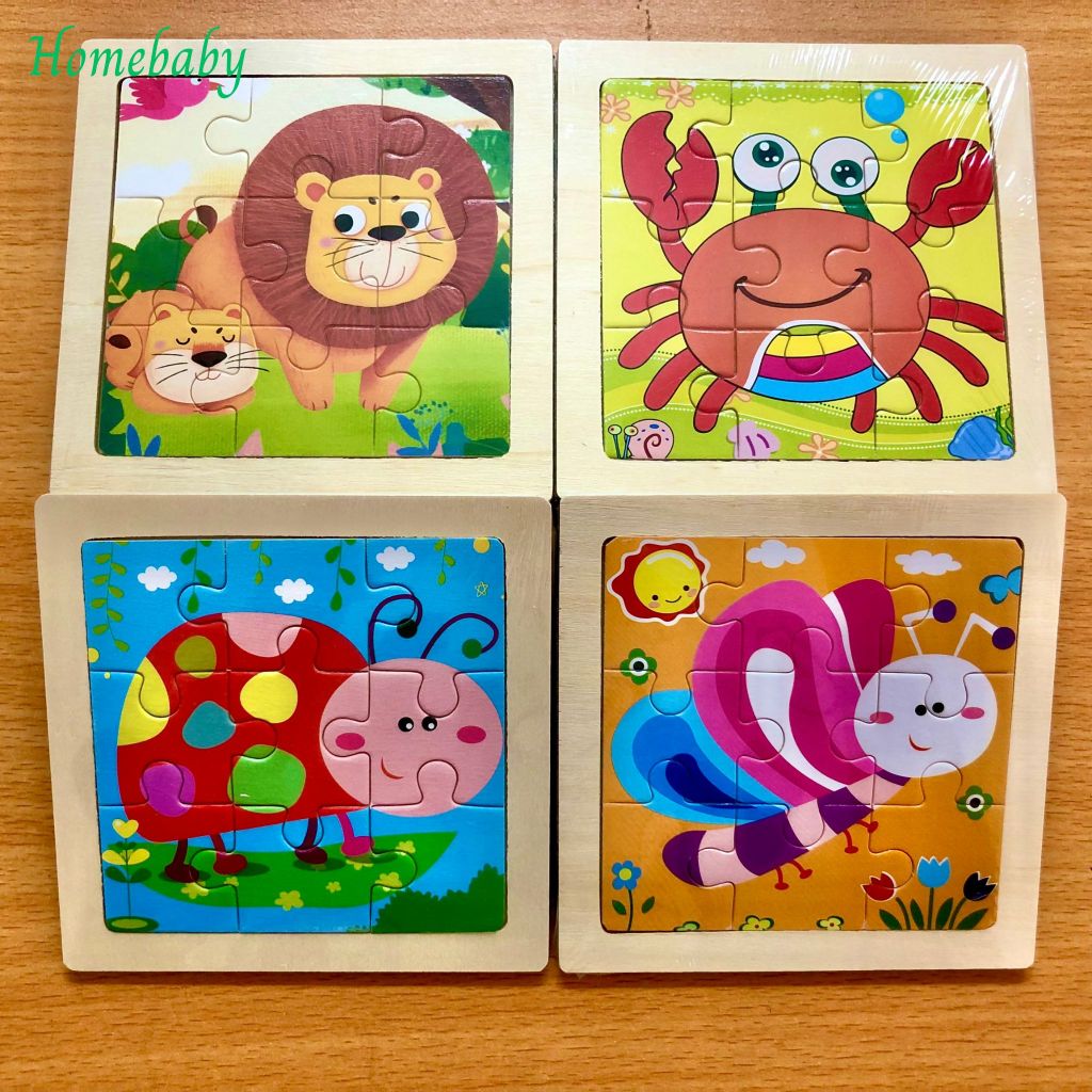 Đồ chơi tranh gỗ xếp hình, ghép hình lắp ráp 9 mảnh hình ngộ nghĩnh, size 11*11cm, thông minh phát triển trí tuệ cho bé