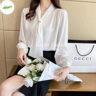 Áo sơ mi nữ Haviss kiểu dáng basic dài tay thiết kế cổ sơ mi thắt nơ kiểu dáng nhẹ nhàng phong cách công sở