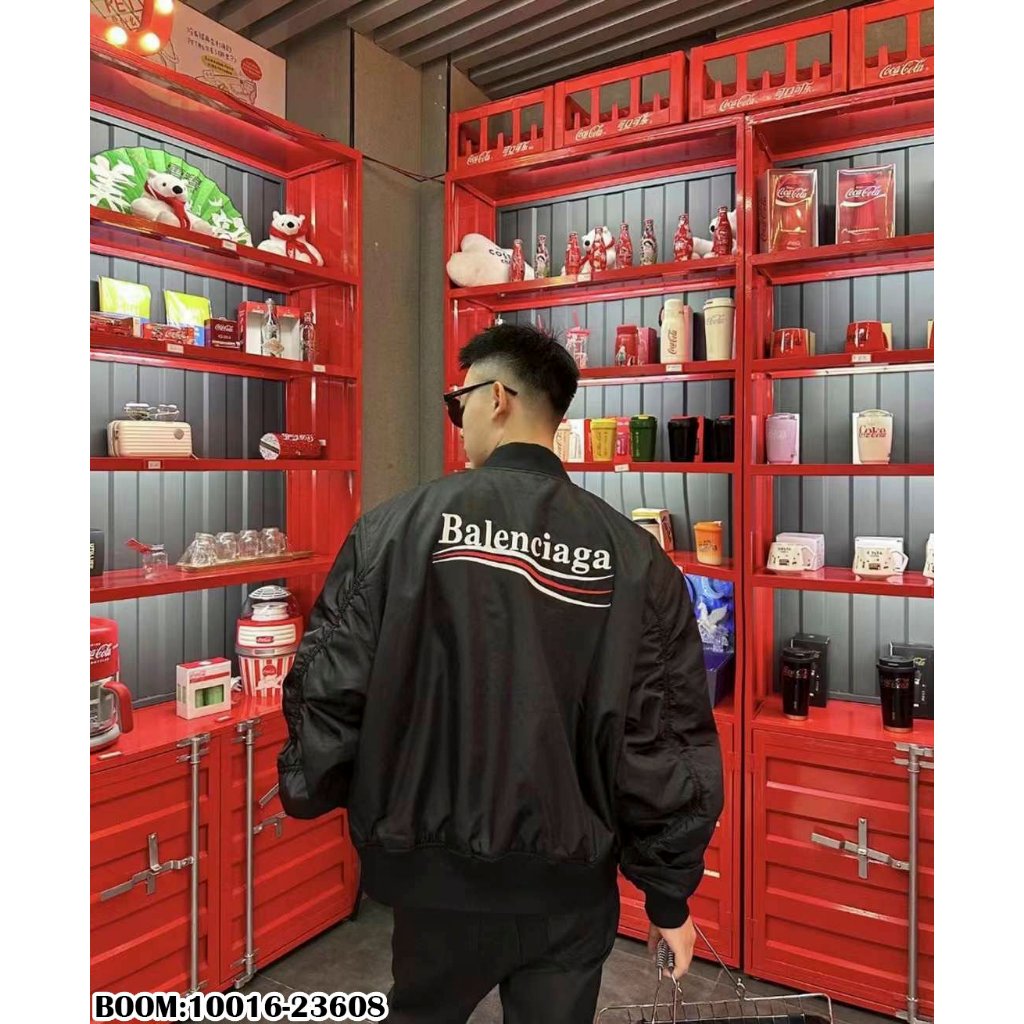 Áo Khoác Bomber Balenciaga Thêu Chữ 2 Mặt Trước Sau Màu Đen Bo Đen - bich_shop1807 10016