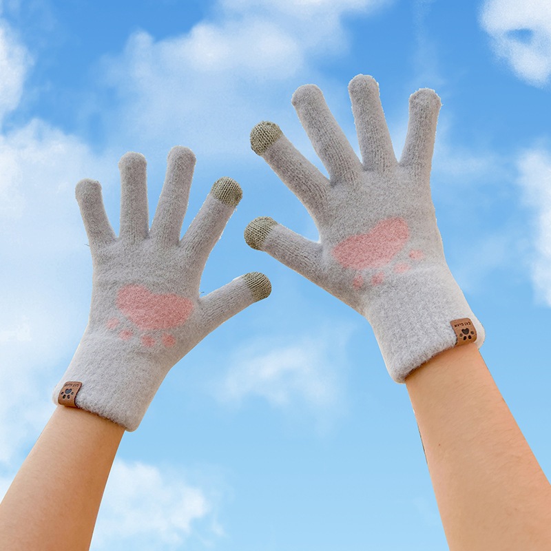 Găng tay len, bao tay len nữ đính charm iLita ngón tay chạm màn hình cảm ứng dày giữ ấm chống nắng Touchscreen Gloves