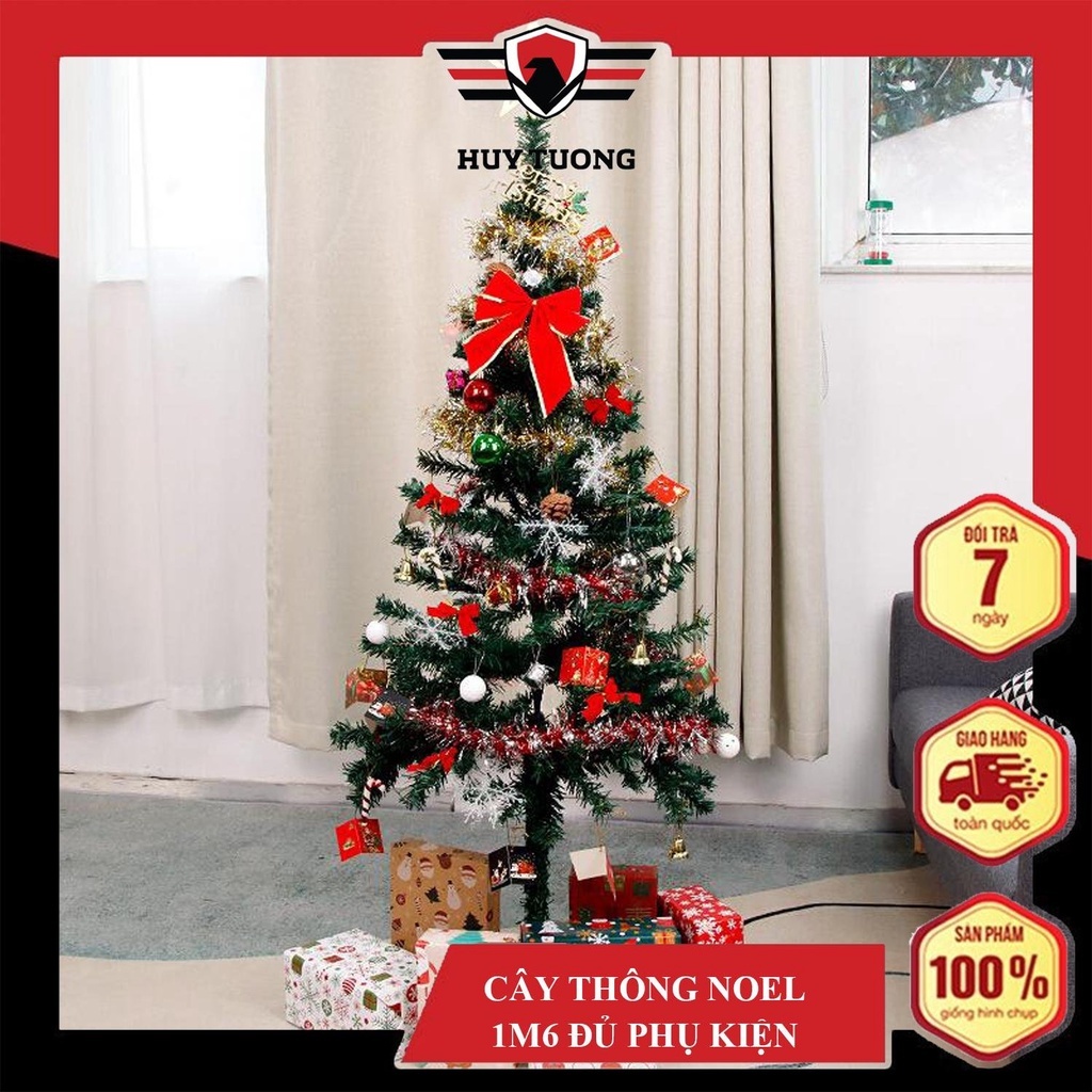 Cây Thông Noel 1m6 Đầy Đủ Phụ Kiện - Cây Thông Noel Lá Dày, Loại Đẹp Đi Kèm Đèn Trang Trí Giáng Sinh Siêu Lung Linh