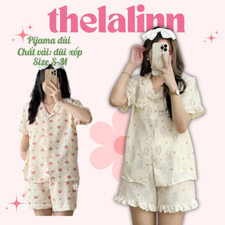 [ ẢNH THẬT ] Set pijama cổ bẻ dáng cộc hoạ tiết xinh xắn. Bộ ngủ nữ pyjama nhiều màu dễ thương