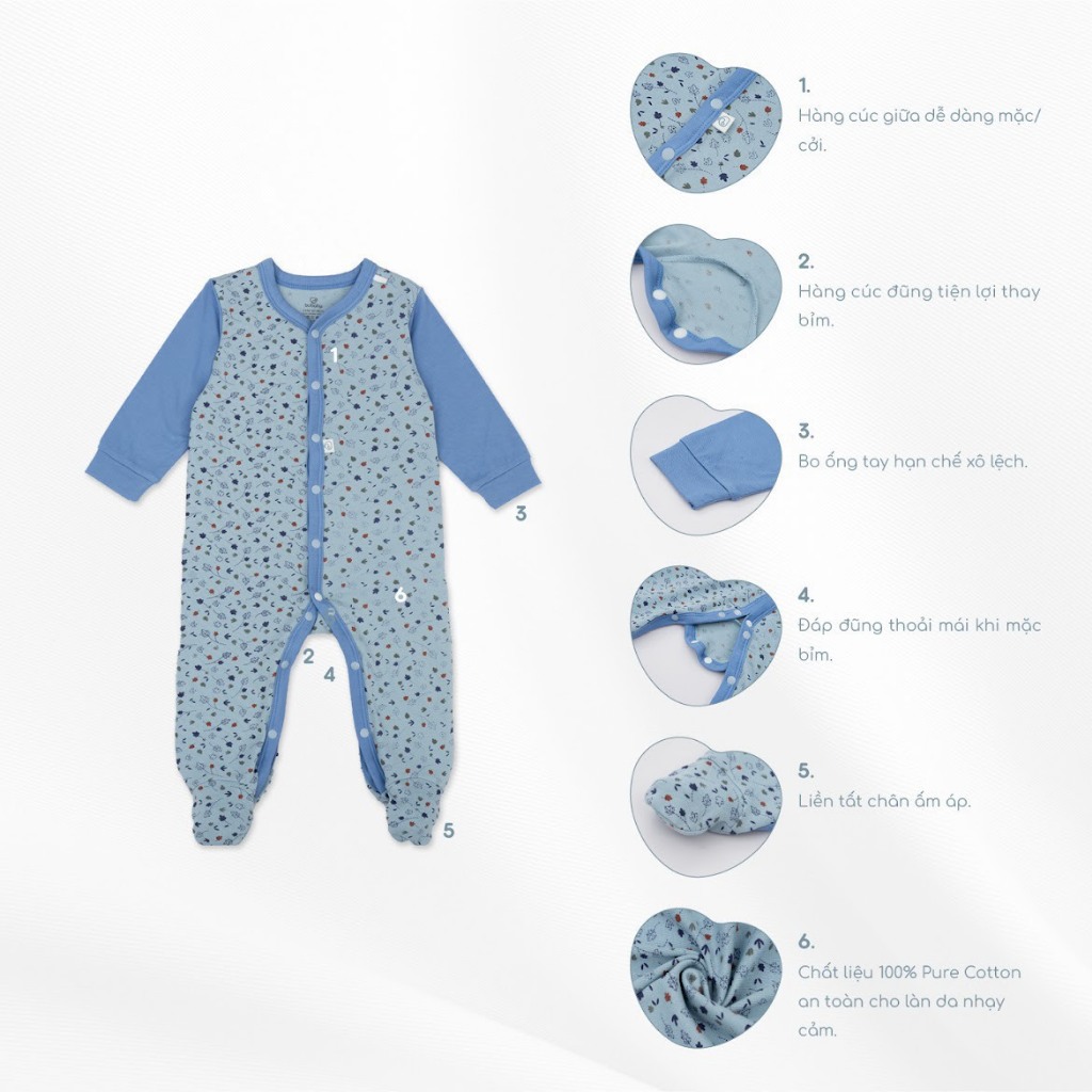 Bubaby Body dài tay cài giữa Leafly - Pure Cotton BCT210200