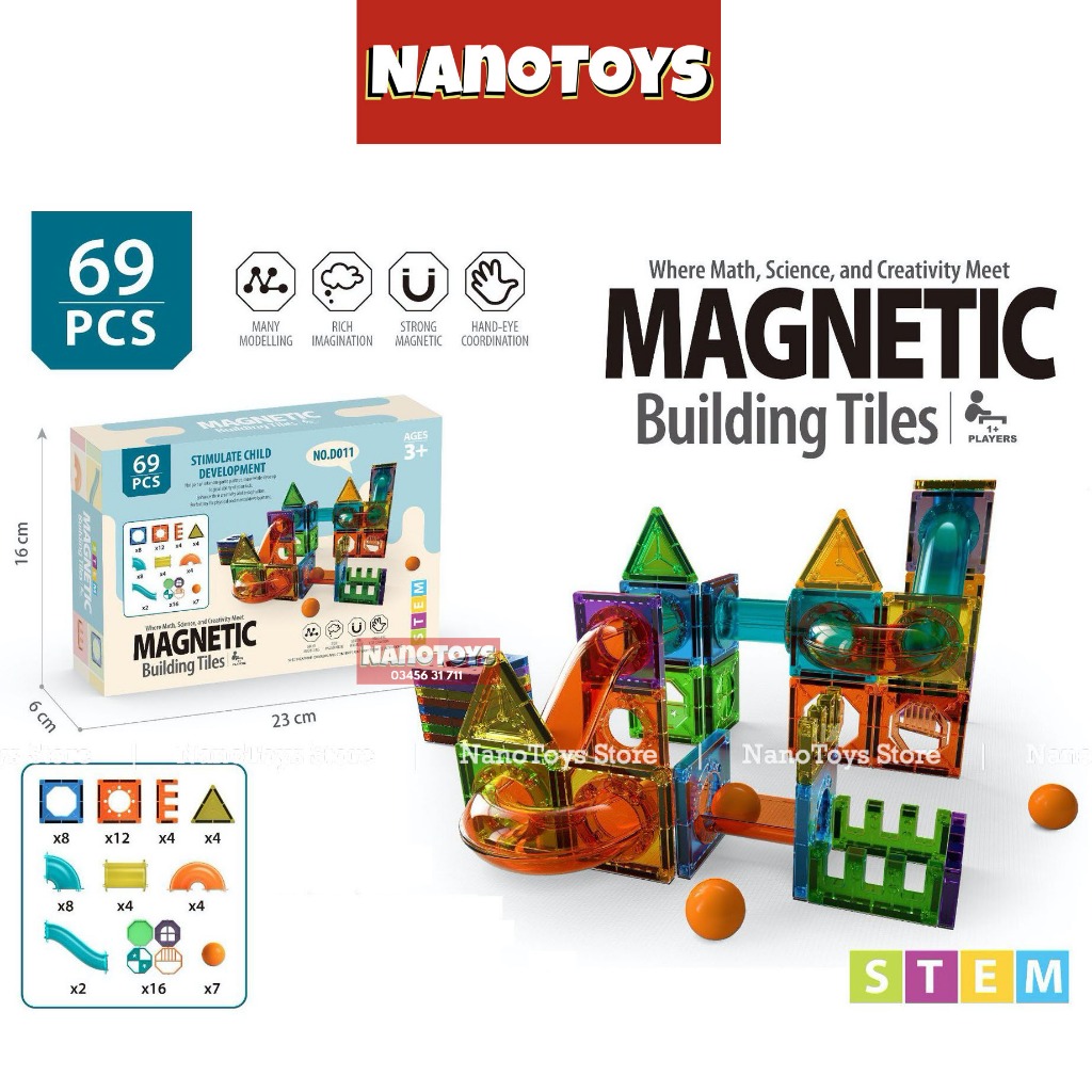 Đồ chơi xếp hình nam châm thả bi - nhà xe nam châm - 7 size 43, 69, 100, 105, 149, 158, 200 chi tiết - NANOTOYS STORE