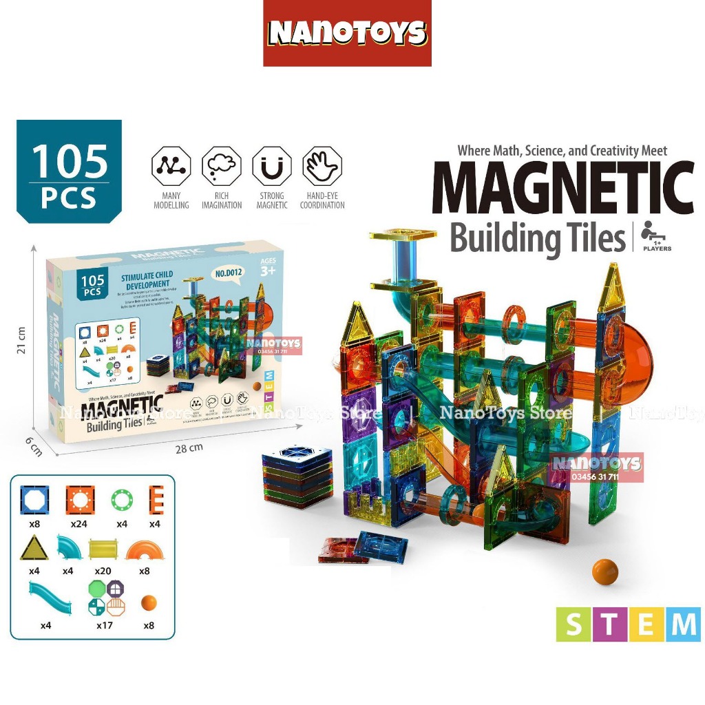 Đồ chơi xếp hình nam châm thả bi - nhà xe nam châm - 7 size 43, 69, 100, 105, 149, 158, 200 chi tiết - NANOTOYS STORE