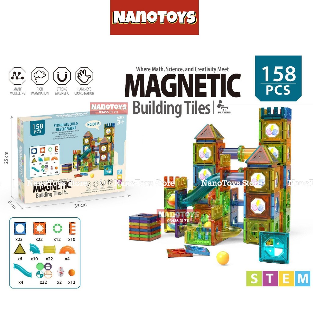 Đồ chơi xếp hình nam châm thả bi - nhà xe nam châm - 7 size 43, 69, 100, 105, 149, 158, 200 chi tiết - NANOTOYS STORE