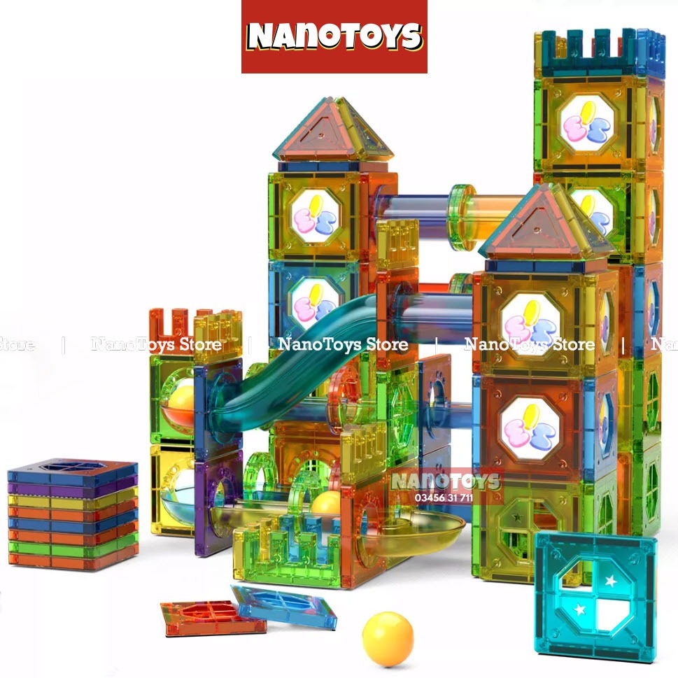 Đồ chơi xếp hình nam châm thả bi - nhà xe nam châm - 7 size 43, 69, 100, 105, 149, 158, 200 chi tiết - NANOTOYS STORE