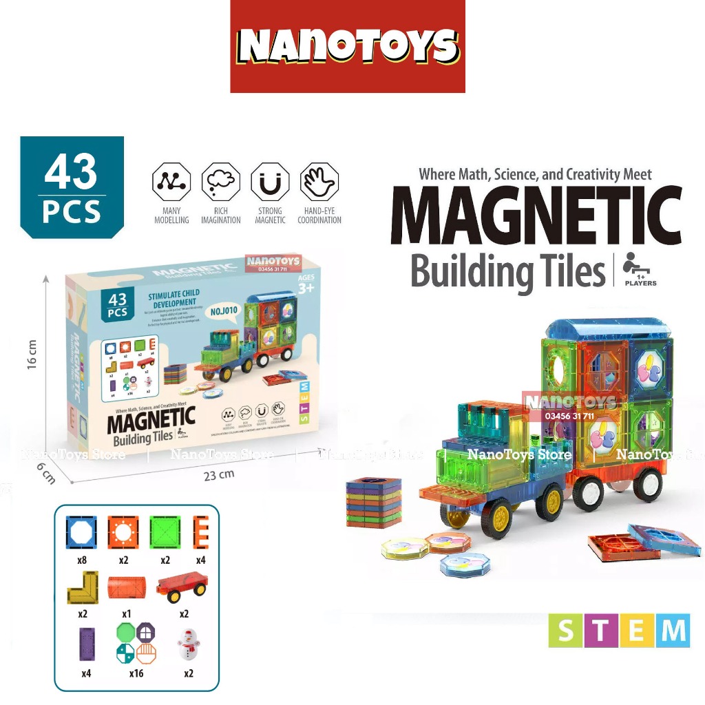 Đồ chơi xếp hình nam châm thả bi - nhà xe nam châm - 7 size 43, 69, 100, 105, 149, 158, 200 chi tiết - NANOTOYS STORE
