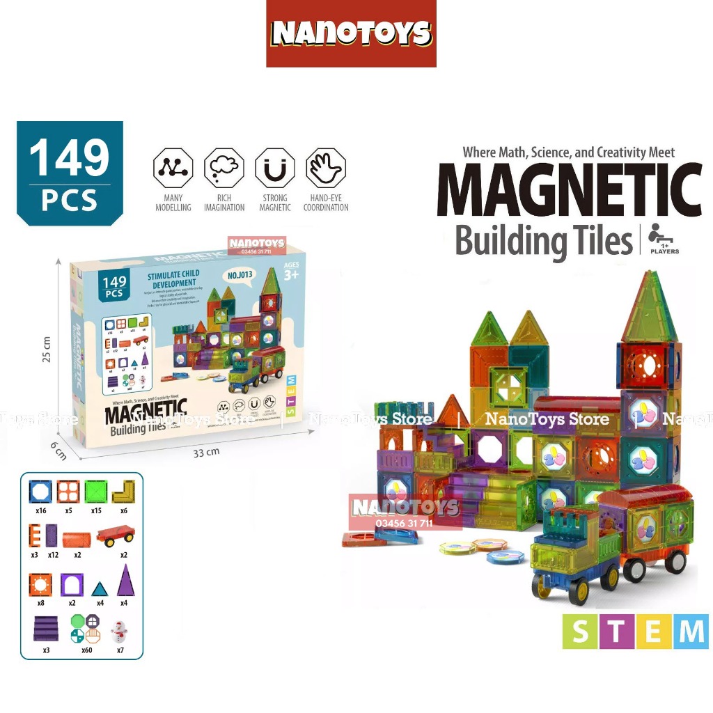 Đồ chơi xếp hình nam châm thả bi - nhà xe nam châm - 7 size 43, 69, 100, 105, 149, 158, 200 chi tiết - NANOTOYS STORE