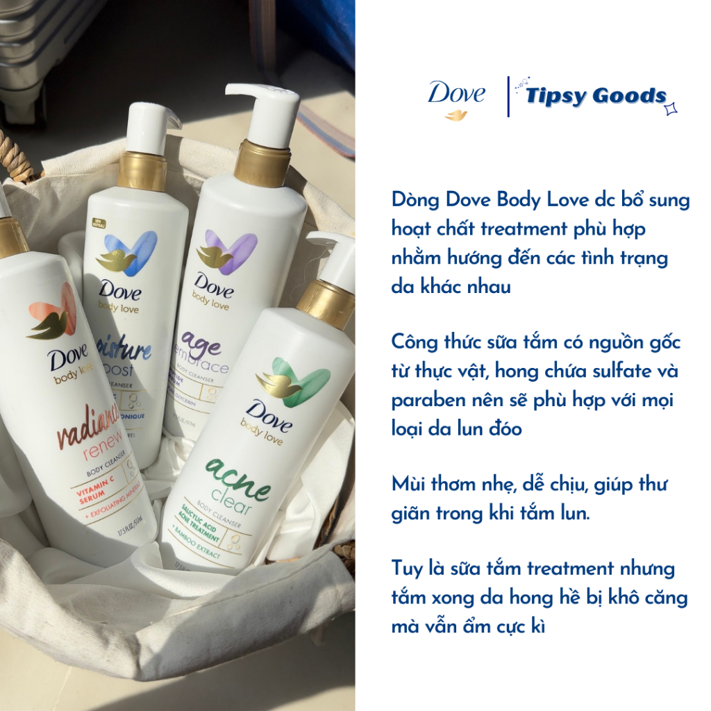 Sữa Tắm Dove Body Love Làm Sạch Sâu Cơ Thể Chứa AHA/Retinol/Ceramides/Peptide/Vitamin C