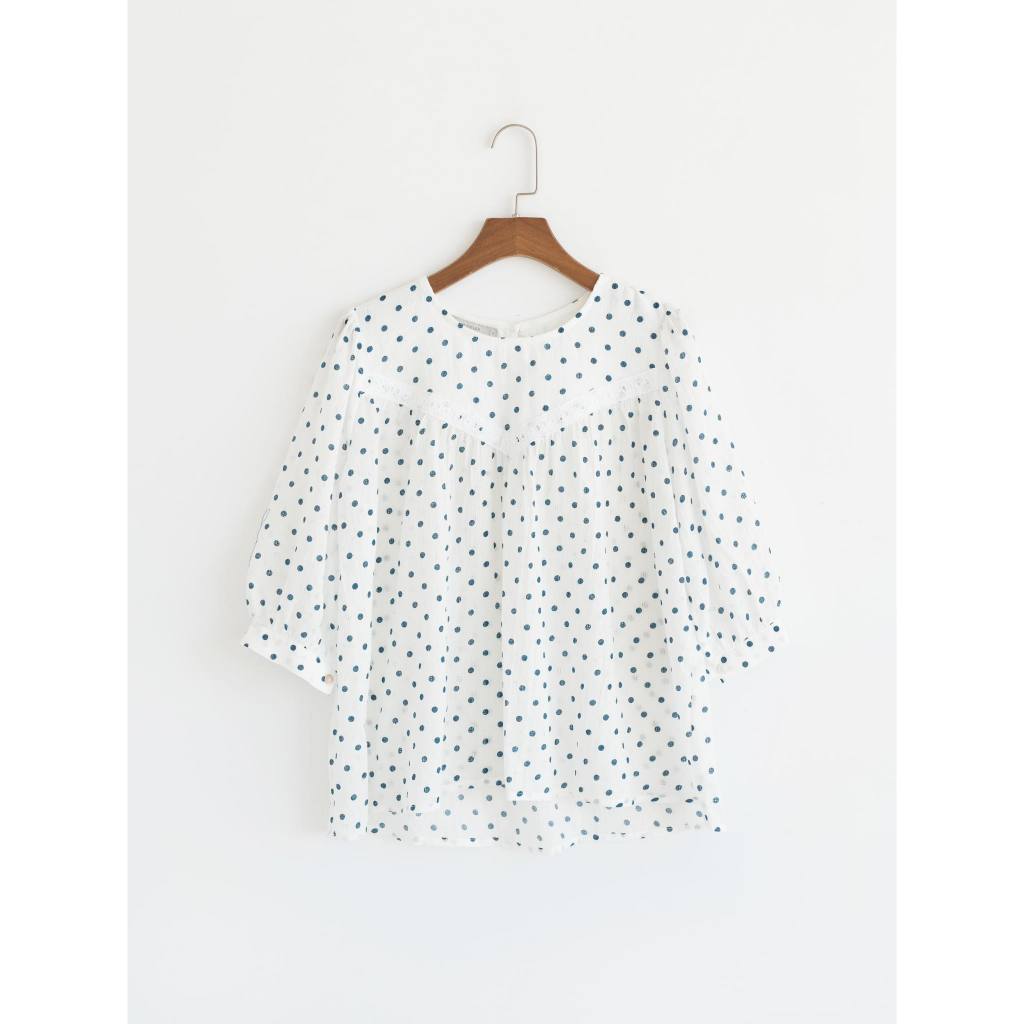 Áo babydoll tay lỡ họa tiết chấm bi viền ren xinh xắn MADELEN