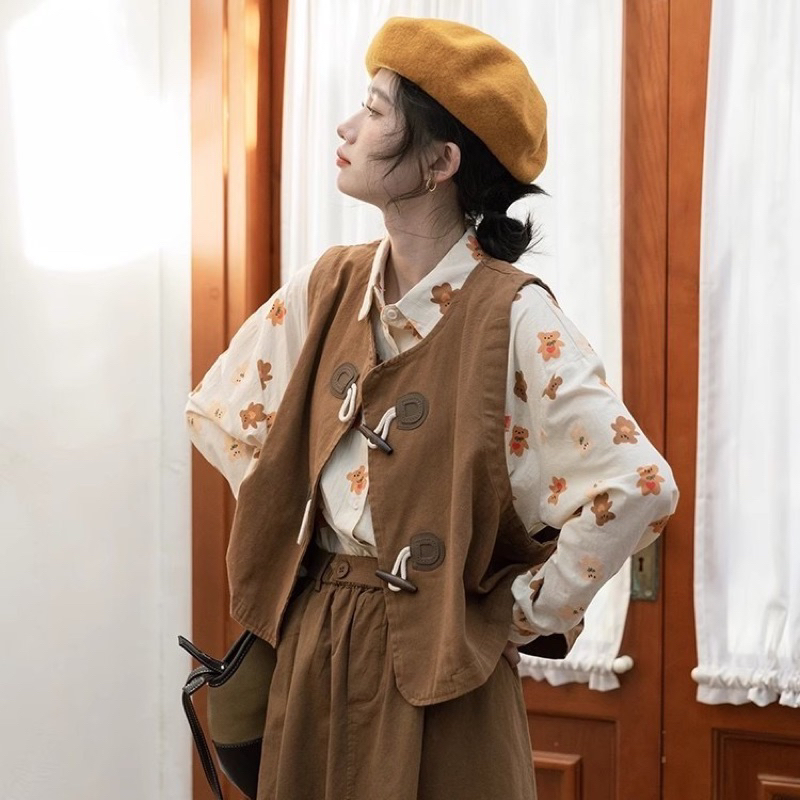 Áo Gile Vải Trơn Màu Basic Unisex Phong Cách Nhật Bản Dễ Phối Đồ