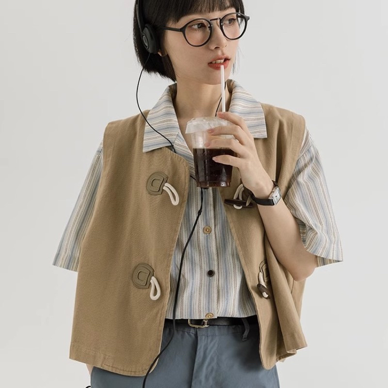 Áo Gile Vải Trơn Màu Basic Unisex Phong Cách Nhật Bản Dễ Phối Đồ