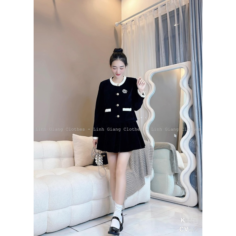 Áo Khoác Nhung Viền Bèo Hàng 2 Lớp Có Độn Vai Siêu Xinh
