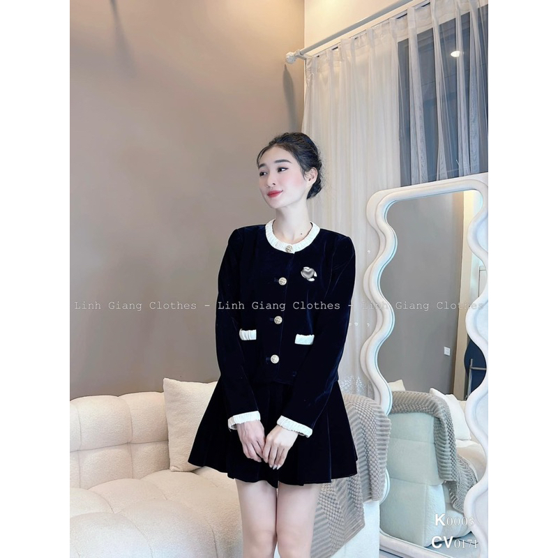 Áo Khoác Nhung Viền Bèo Hàng 2 Lớp Có Độn Vai Siêu Xinh