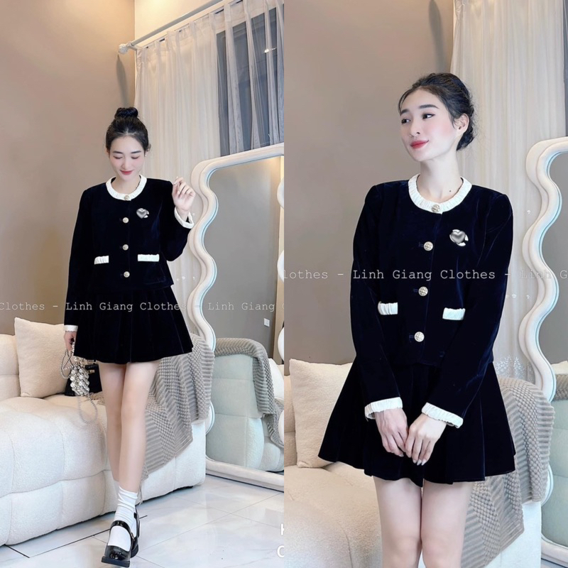 Áo Khoác Nhung Viền Bèo Hàng 2 Lớp Có Độn Vai Siêu Xinh