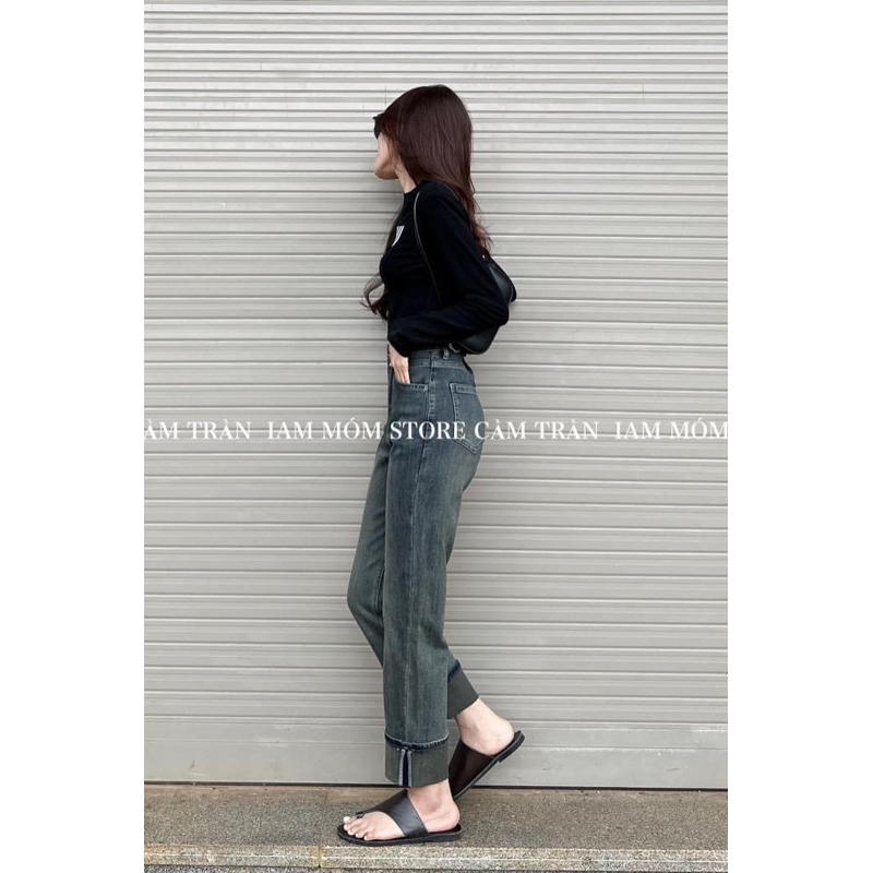 Quần jeans xuông gập gấu