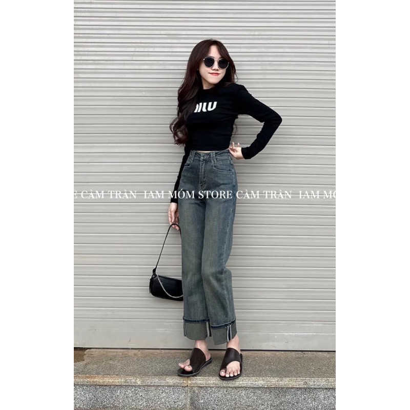 Quần jeans xuông gập gấu