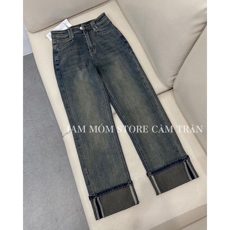Quần jeans xuông gập gấu