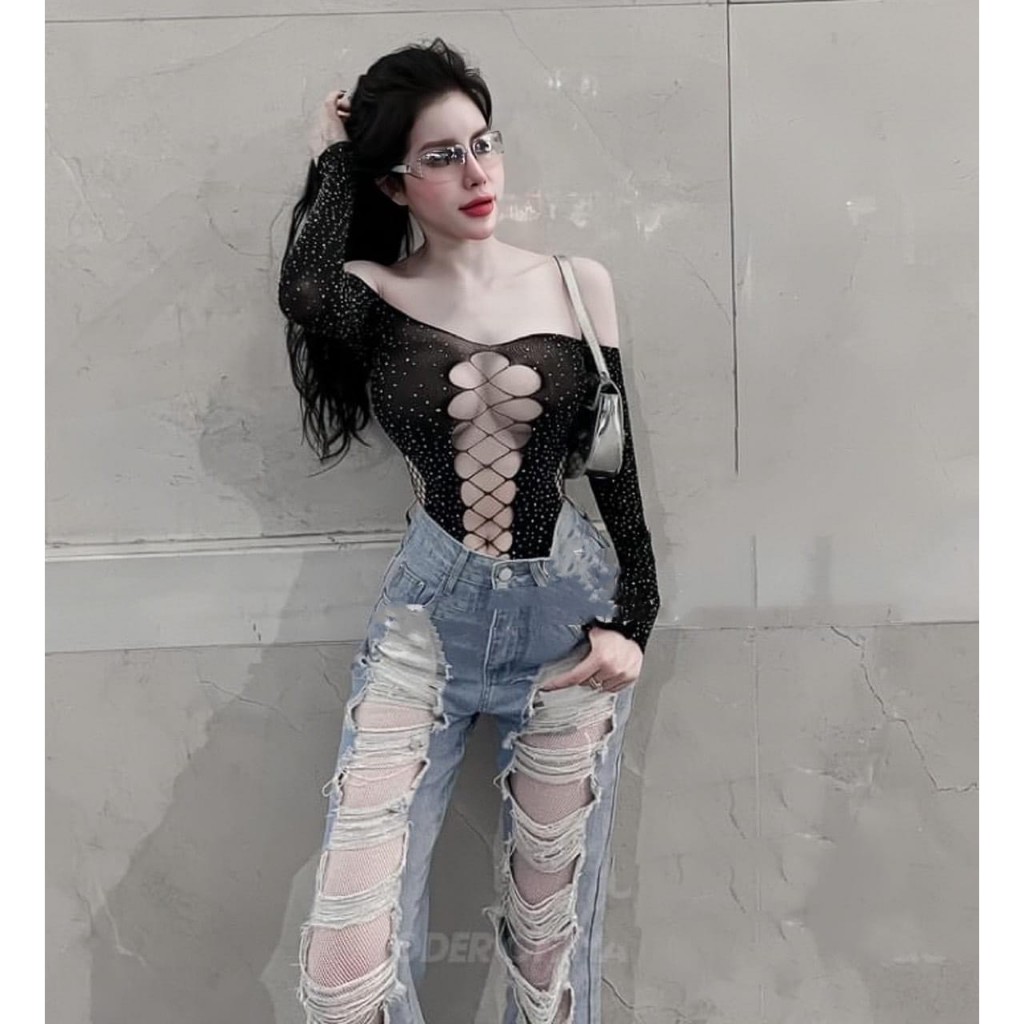 Quần Dài MYK Jeans - Suông Rách Lưới