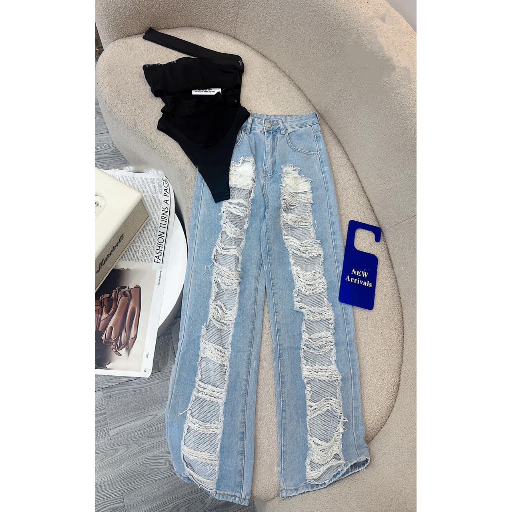 Quần Dài MYK Jeans - Suông Rách Lưới