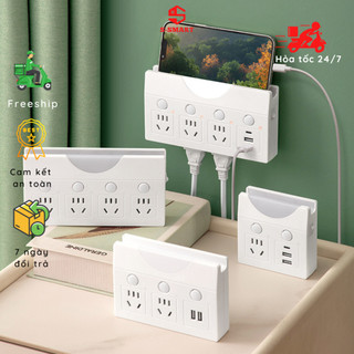 Ổ cắm điện, ổ chia đa năng kèm sạc USB và giá chữ U kê điện thoại, tích hợp đèn ngủ