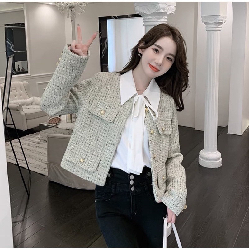 Áo Khoác Dạ Kim Sa Dài Tay 2 Lớp