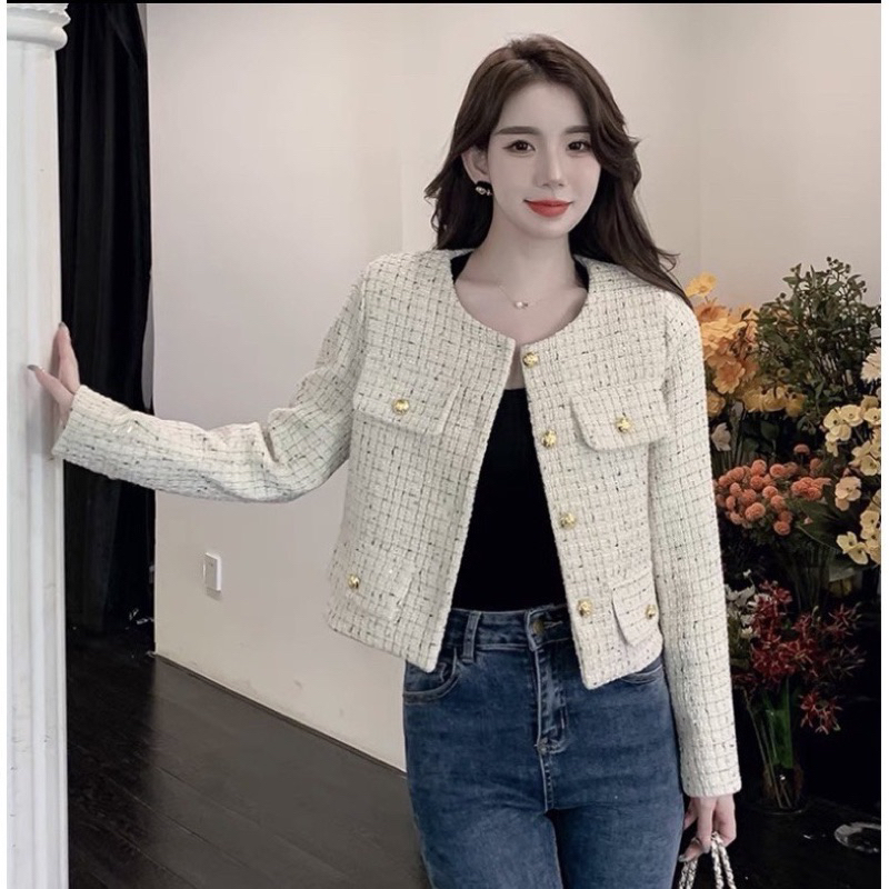 Áo Khoác Dạ Kim Sa Dài Tay 2 Lớp