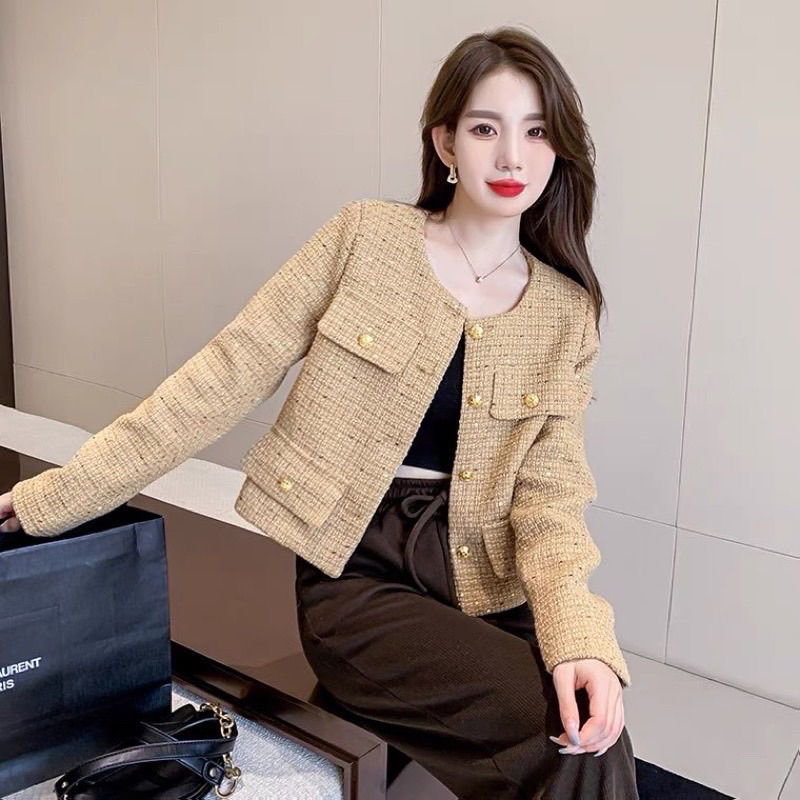 Áo Khoác Dạ Kim Sa Dài Tay 2 Lớp