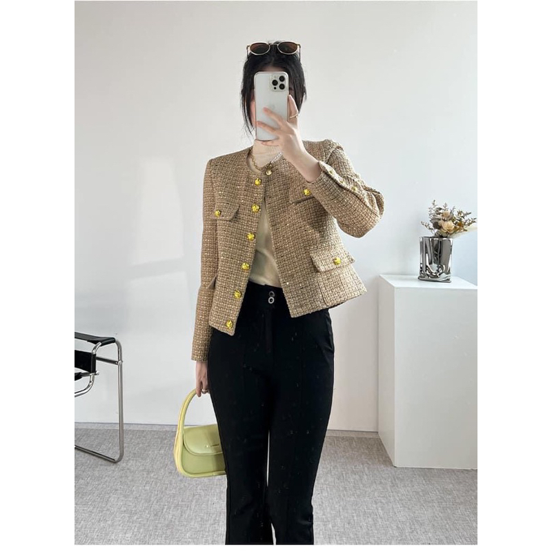 Áo Khoác Dạ Kim Sa Dài Tay 2 Lớp