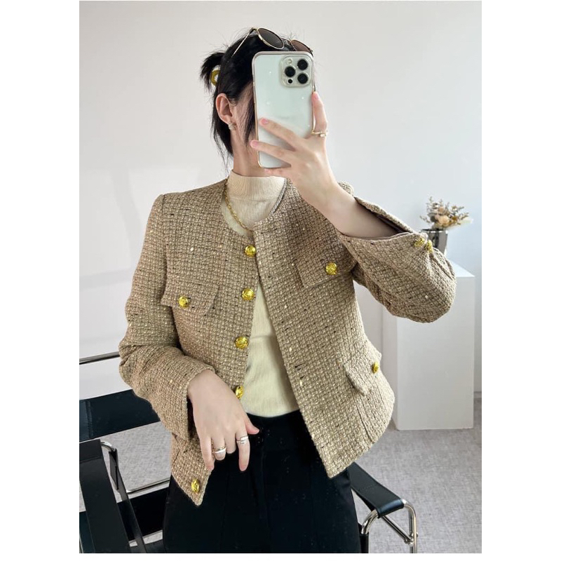 Áo Khoác Dạ Kim Sa Dài Tay 2 Lớp