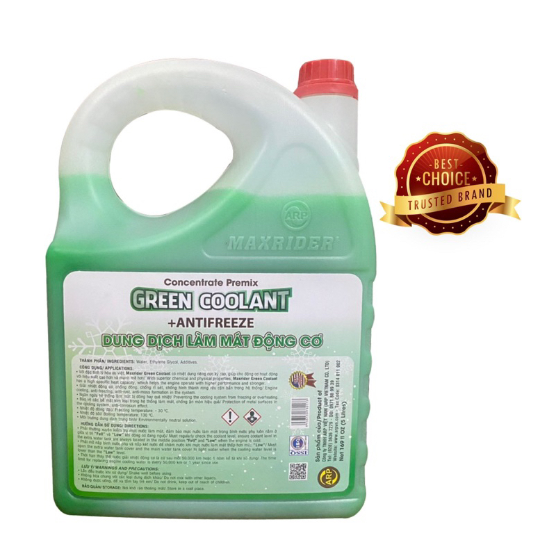 💯 NƯỚC LÀM MÁT ĐỘNG CƠ CAO CẤP - MAXRIDER ENGINE COOLANT 5L - màu Xanh