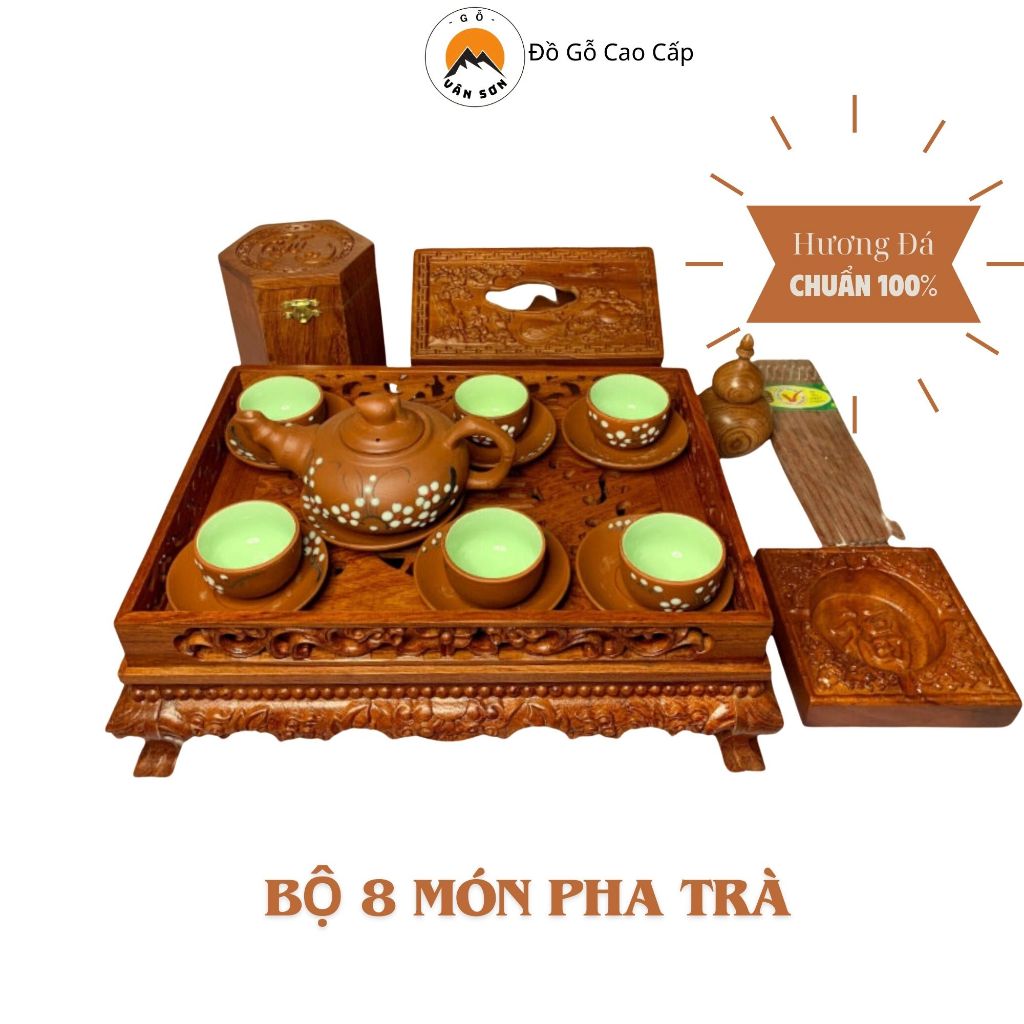 Combo 8 Món Pha Trà Gỗ Hương Đá Cao Cấp, Quà Biếu Tặng VS05