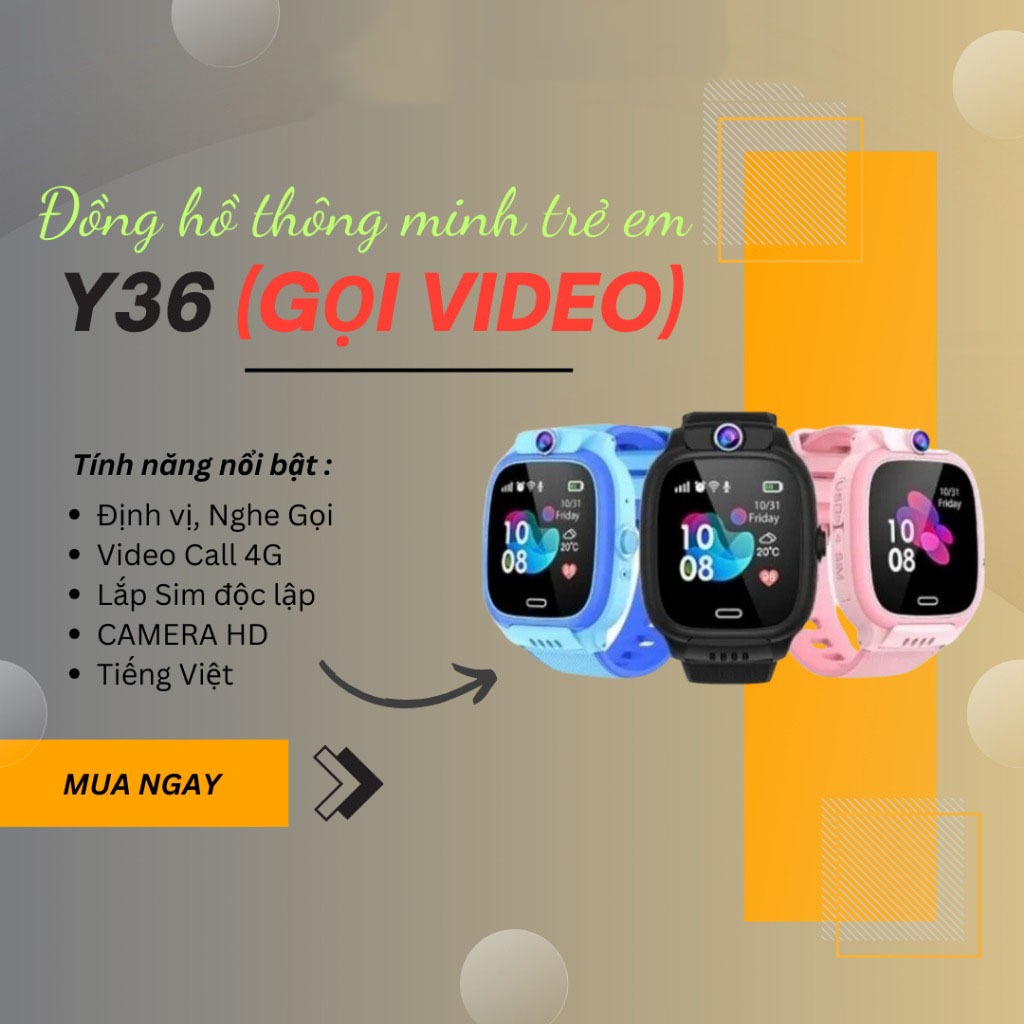 (GỌI VIDEO) Đồng Hồ Định vị Trẻ Em Cao Cấp Y36 (bản 2023), Nghe Gọi Video 4G, Định Vị, chống nước IP67, sử dụng Tiế