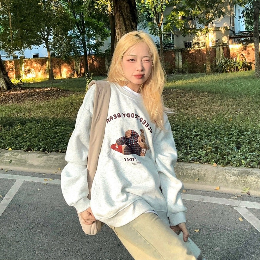 Áo sweater nỉ bông Gấu TEDDY AMORSTUDIO  unisex màu tiêu sáng nam nữ mặc được có size tới 85kg