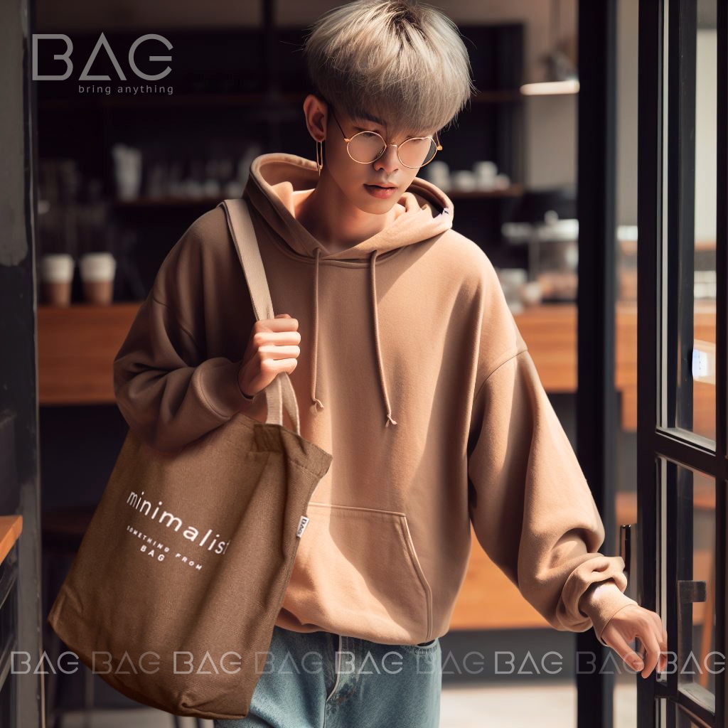 Túi tote vải màu nâu đeo vai, túi local brand từ BAG với phong cách vintage tối giản