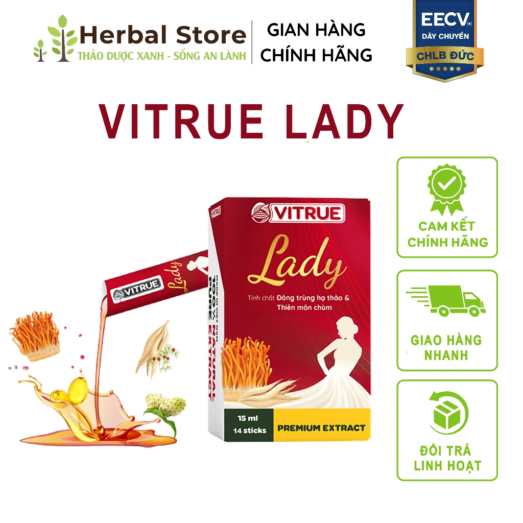 Tinh chất Đông trùng hạ thảo & Thiên môn chùm Viture LADY 14 gói x 15ml dạng lỏng giúp cải thiện sinh lý nữ
