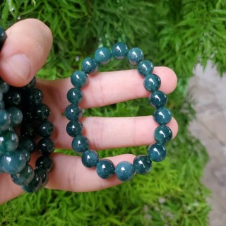 Hàng chuẩn Vòng tay đơn lam ngọc 10mm màu lam thuỷ đậm có bông thấu quanh cao hàng kiểm định