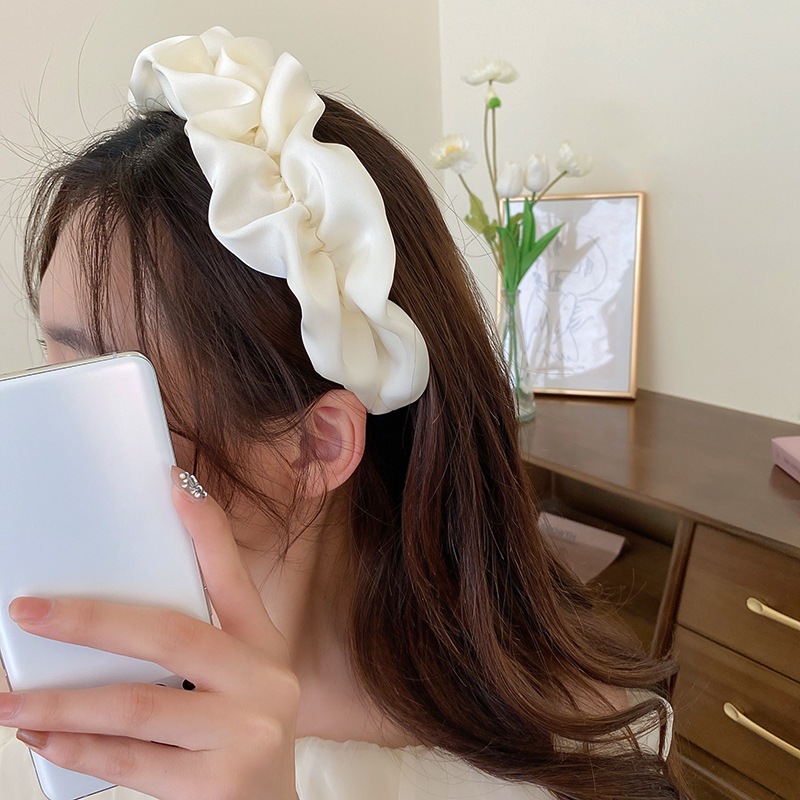 Bờm cài tóc vải lụa satin bồng bềnh LEMI Cài tóc tiểu thư thời trang Hàn Quốc