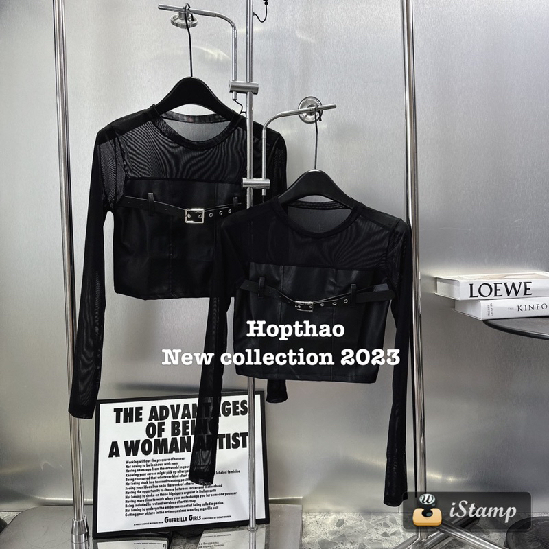 ÁO KIỂU LƯỚI ĐAI NGANG PHA DA CỔ TRÒN SEXY MS14667